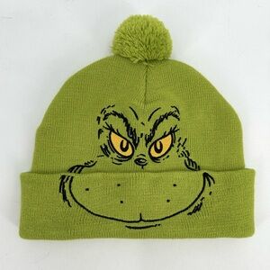 Dr. Seuss The Grinch Beanie Hat Cuffed Knit Pom Pom Christmas Green Holiday